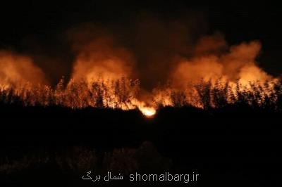 آتش سوزی در بخشی از اراضی حاشیه تالاب انزلی